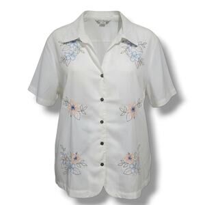 Sarah Bentley Ivory Floral Embroidered Button-Down Blouse NWT – Size XL